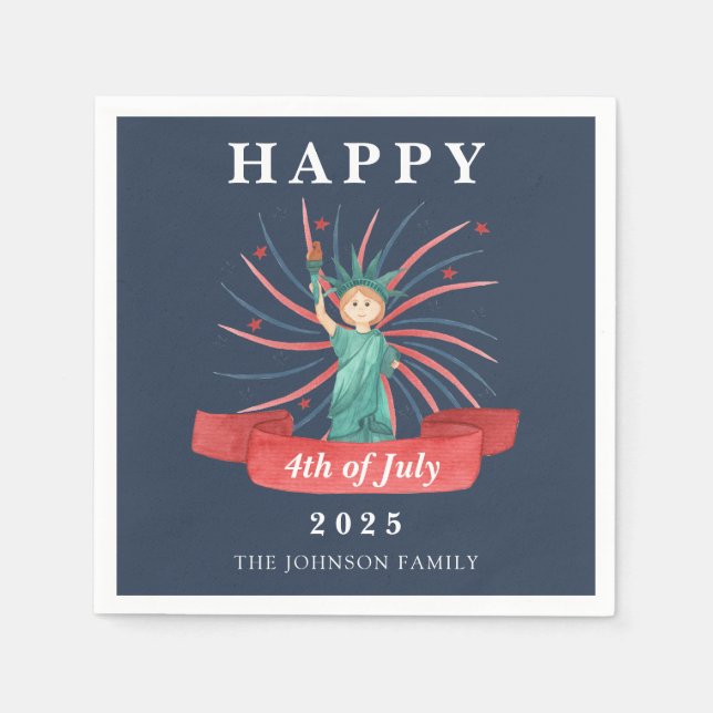 Blue Statue Of Liberty Happy 4th Of July Napkin (Front)