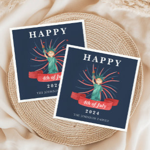 Blue Statue Of Liberty Happy 4th Of July Napkin
