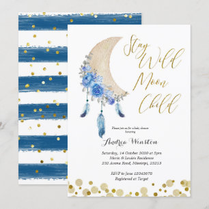 Blue Stay Wild Moon Child Baby Shower Invitation