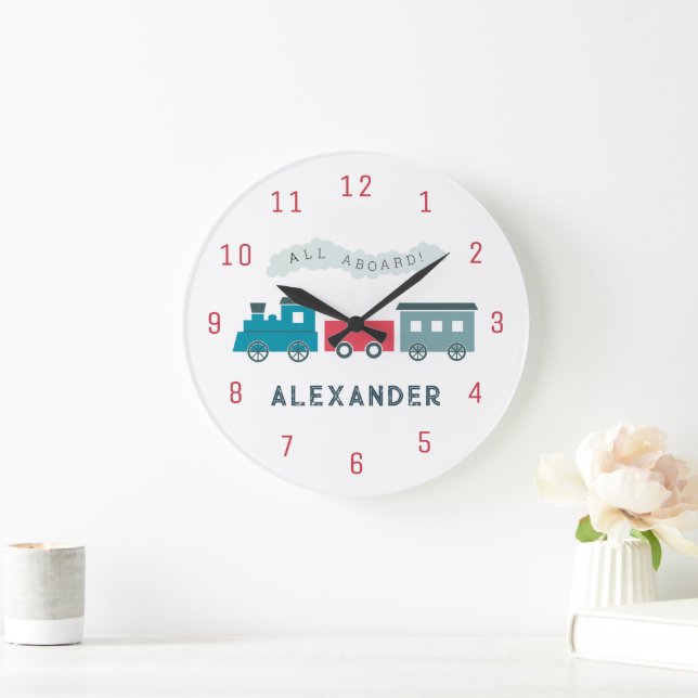 Blue Steam Train Kids Boy Nursery Clock (Home)