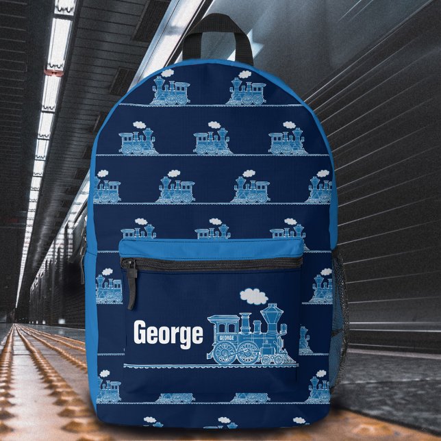 Blue steam train kids named  printed backpack (Creator Uploaded)