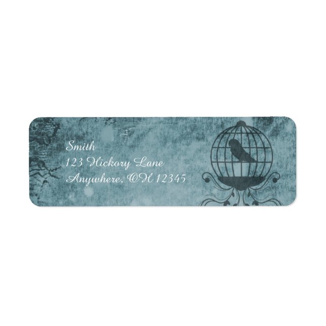 Blue Steampunk Bird Cage Return Address Labels (Front)