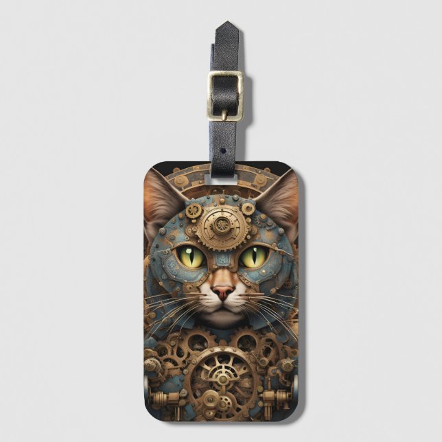 blue steampunk cat AI art Luggage Tag (Front Vertical)