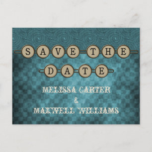 Blue Steampunk Keys Save the Date Postcard