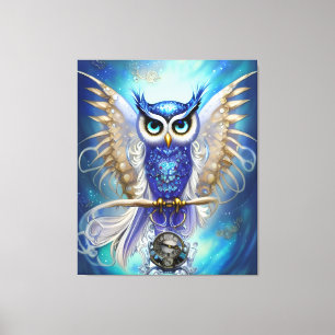 Blue Steampunk Owl Canvas Print