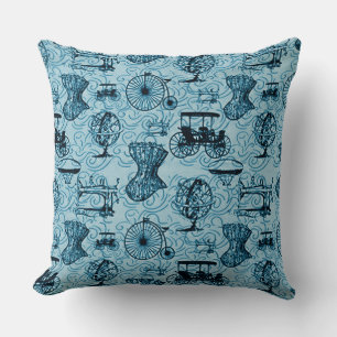 Blue Steampunk Pattern Throw Pillow