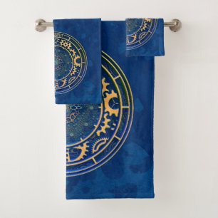 Blue Steampunk Retro Vintage Rusty Art Deco Clock Bath Towel Set