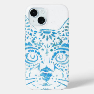 blue stencil cat iPhone 15 case