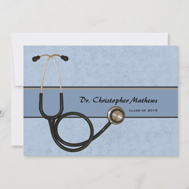 Blue Stethoscope - Graduation Invitation (Front)