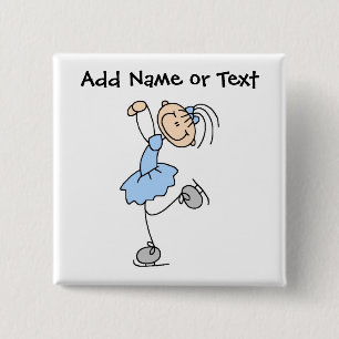 Blue Stick Figure Ice Skater Button