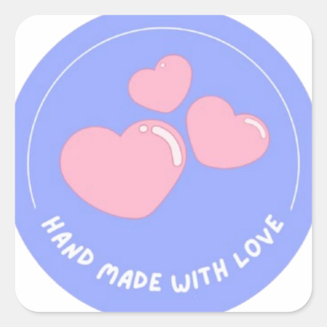 Blue Sticker With Pink Hearts For Packages (Front)