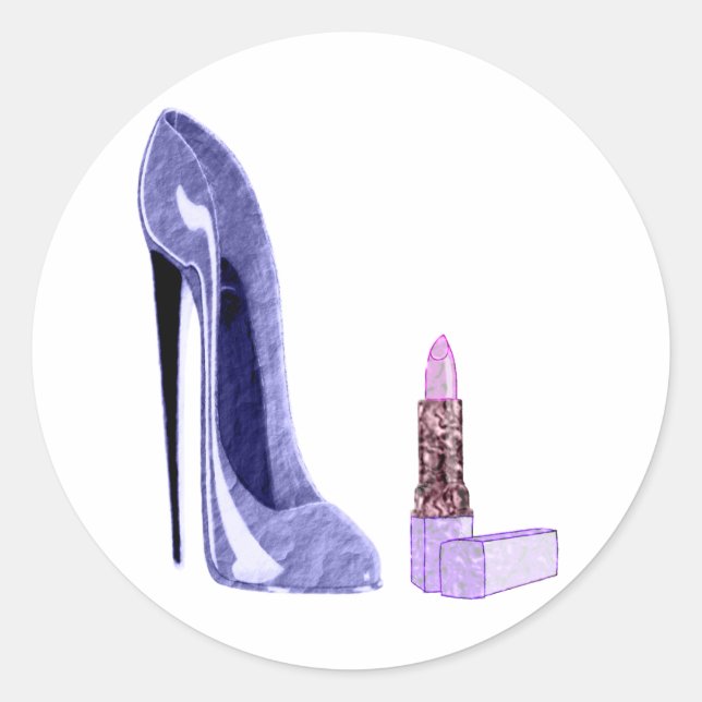 Blue Stiletto Shoe and Lipstick Classic Round Sticker (Front)