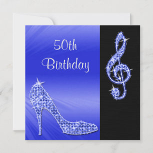 Blue Stiletto & Treble Cleft 50th Birthday Invitation