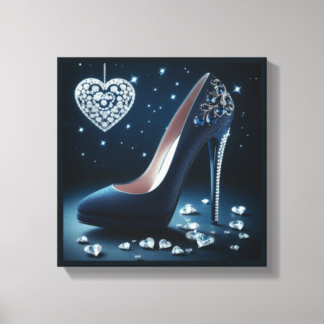 Blue Stilettos with Heart Shaped Diamonds Canvas Print (Front)