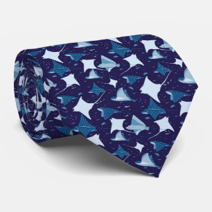 Blue sting ray manta ray fish pattern tie