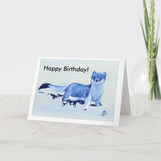 Blue Stoat Birthday Card (Front)