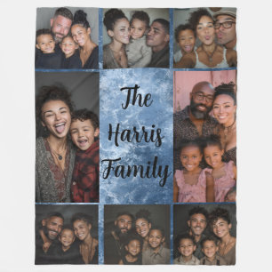 Blue Stone Family Photo Collage Fleece Blanket