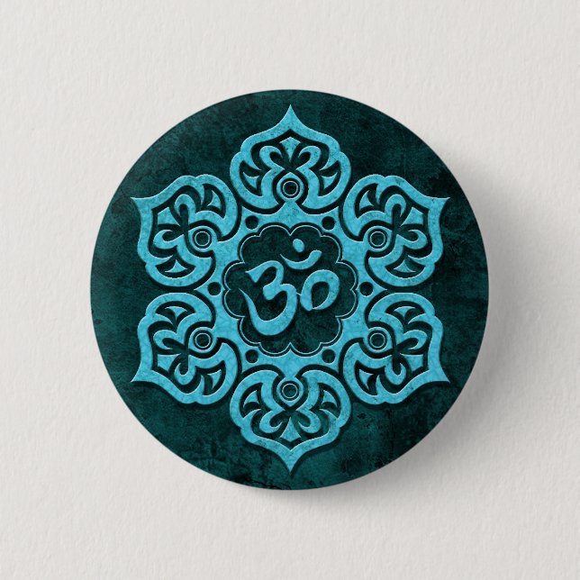 Blue Stone Floral Om 6 Cm Round Badge (Front)