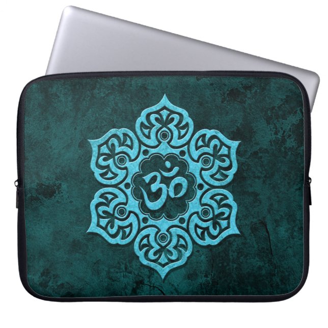 Blue Stone Floral Om Laptop Sleeve (Front)