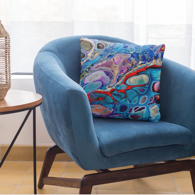 Blue Stone Marble Look Fluid Art Pillow Purple Red (Creator Uploaded)