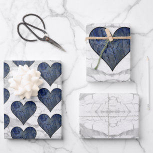 Blue Stone Marbled Pattern Wrapping Paper Sheet