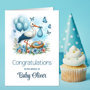 Blue Stork Baby Boy Congratulations Card