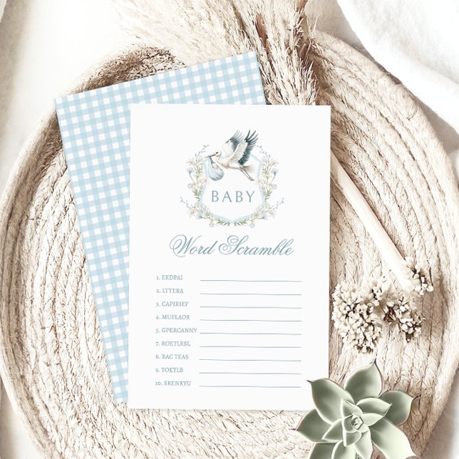 Blue Stork Baby Boy Shower Word Scramble Game (Creator Uploaded)