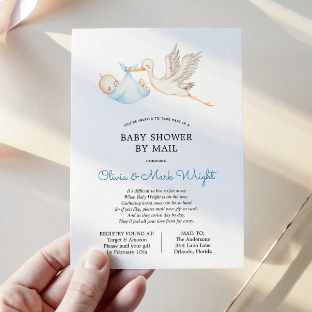 Blue Stork Baby Shower by Mail Invitation (Creator Uploaded)