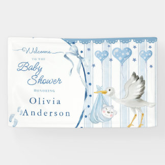 Blue Stork Baby Shower Cute Custom Banner