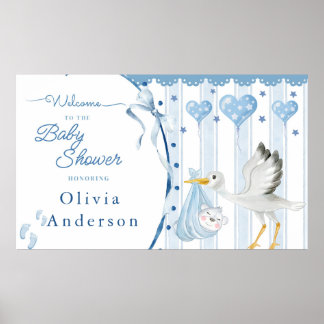 Blue Stork Baby Shower Cute Custom Poster