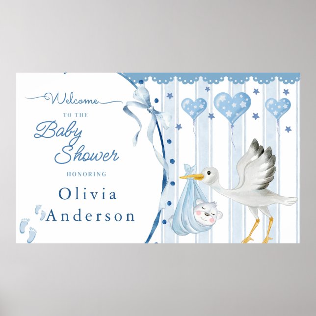 Blue Stork Baby Shower Cute Custom Poster (Front)