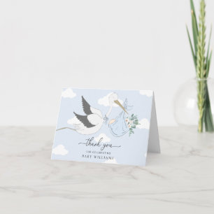 Blue Stork Baby Shower Thank You Card