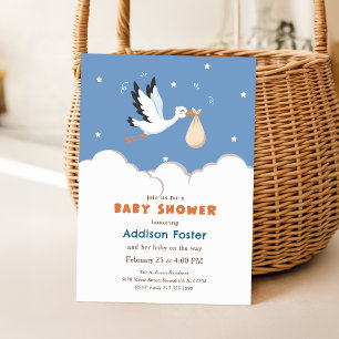 Blue Stork Boy Special Delivery Baby Shower Invitation