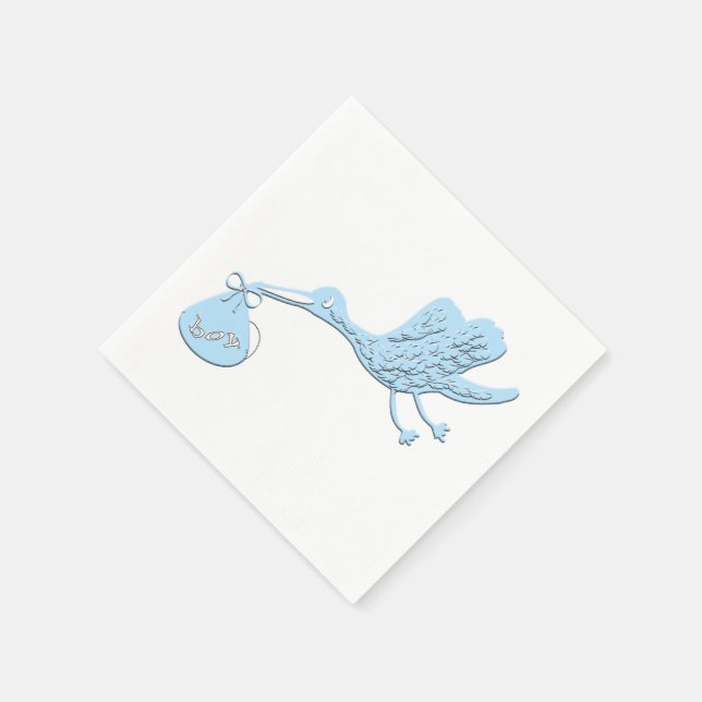 Blue Stork Delivering Boy Napkin (Corner)