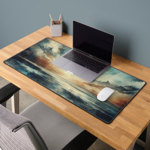 Blue Stormy Seascape Old Photograph Desk Mat