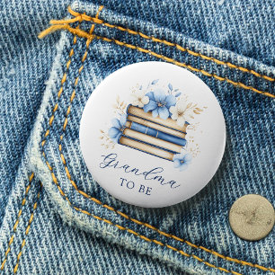 Blue Storybook Baby Shower Grandma To Be Button