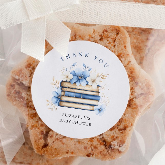 Blue Storybook Baby Shower Thank You Classic Round Sticker (Creator Uploaded)