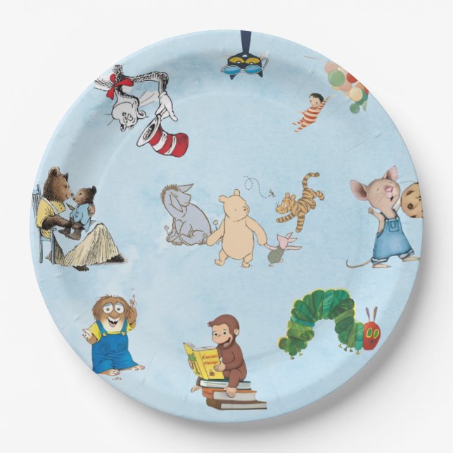 Blue Storybook Themed Paper Plate (Front)