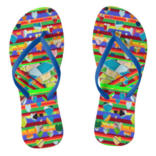 Blue Strap Mosaic Heart Flip Flops