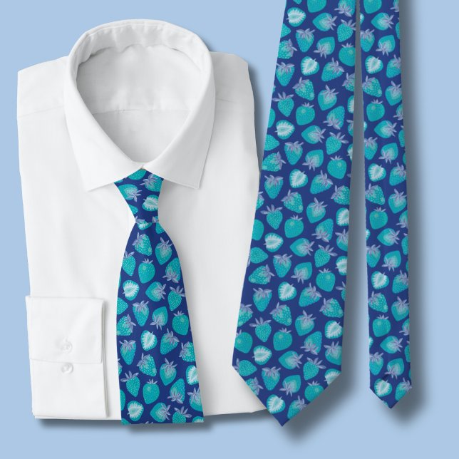 Blue Strawberry Tie (Blue strawberry pattern tie)