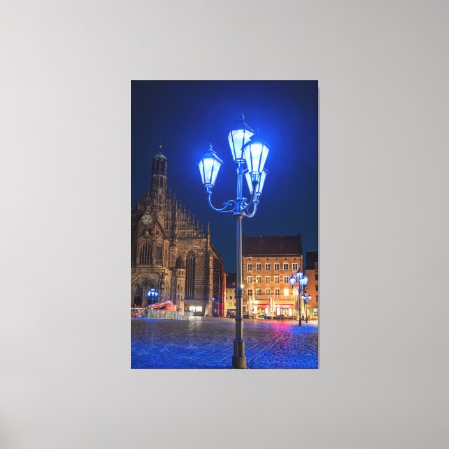 Blue street lights in Nuremberg, Germany Canvas Print (Front)