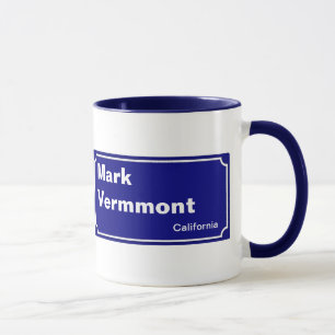 blue street sign personalised mug