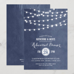 Blue String Lights Rehearsal Dinner Invitation