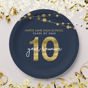 Blue Strings of Lights 10 Year Class Reunion Paper Plate