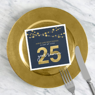 Blue Strings of Lights 25 Year Class Reunion Napkin