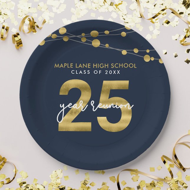 Blue Strings of Lights 25 Year Class Reunion Paper Plate (Creator Uploaded)