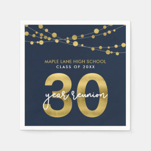 Blue Strings of Lights 30 Year Class Reunion Napkin
