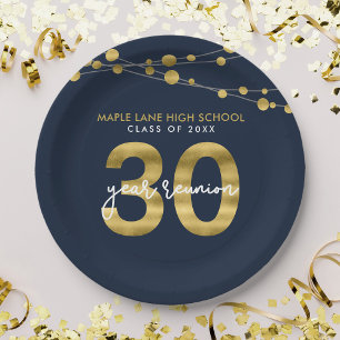 Blue Strings of Lights 30 Year Class Reunion Paper Plate