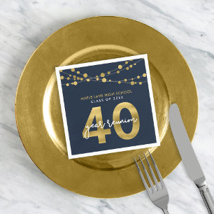 Blue Strings of Lights 40 Year Class Reunion Napkin