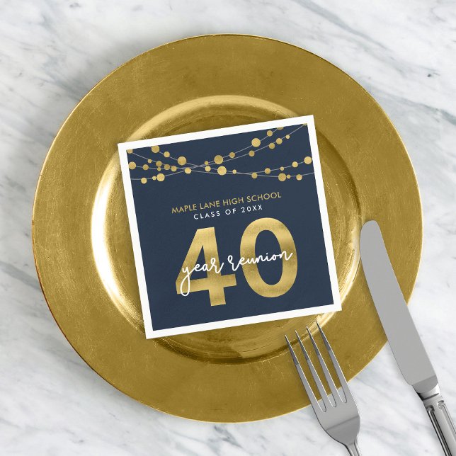 Blue Strings of Lights 40 Year Class Reunion Napkin (Creator Uploaded)